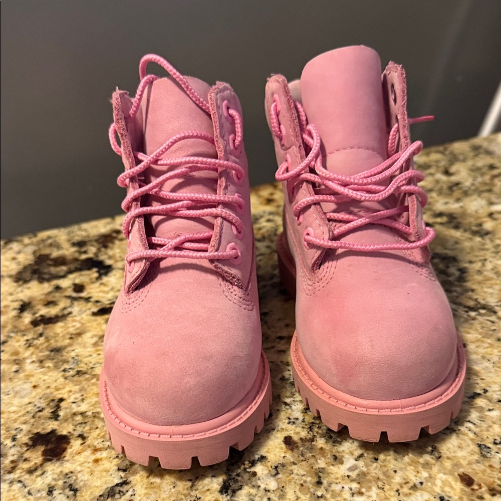 Timberland Pink Ankle-High Boots with Lace-Up Design